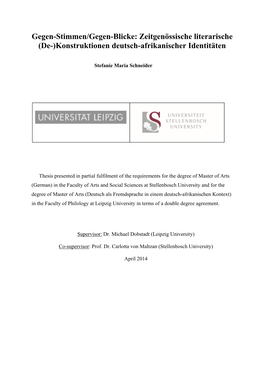 Gegen-Stimmen/Gegen-Blicke: Zeitgenössische Literarische (De-)Konstruktionen Deutsch-Afrikanischer Identitäten
