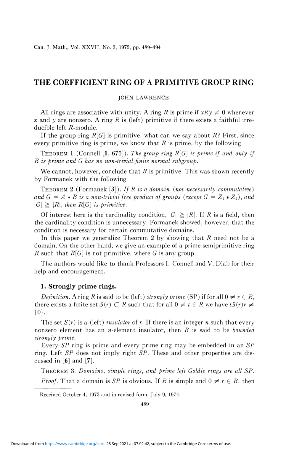 The Coefficient Ring of a Primitive Group Ring