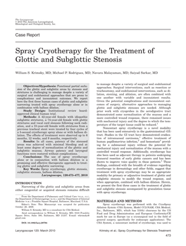 Spray Cryotherapy for the Treatment of Glottic and Subglottic Stenosis