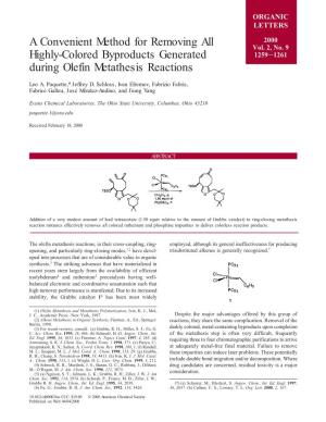 A Convenient Method for Removing All Highly-Colored Byproducts Generated During Olefin Metathesis Reactions