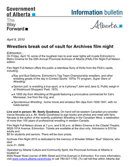 Wrestlers Break out of Vault for Archives Film Night Edmonton