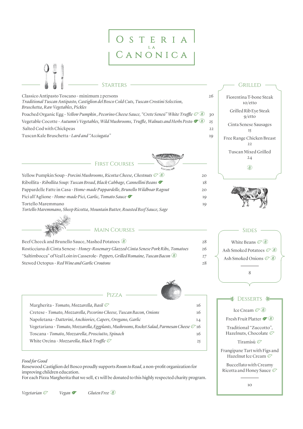 Starters First Courses Pizza Main Courses Grilled Sides Desserts