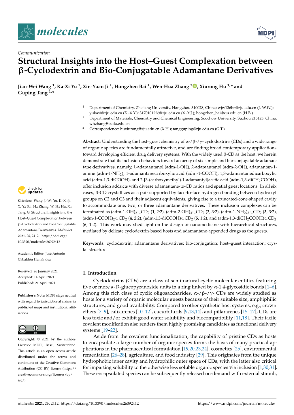 Cyclodextrin and Bio-Conjugatable Adamantane Derivatives