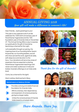 ANNUAL GIVING 2018 Your Gift Will Make a Difference to Someone's Life!
