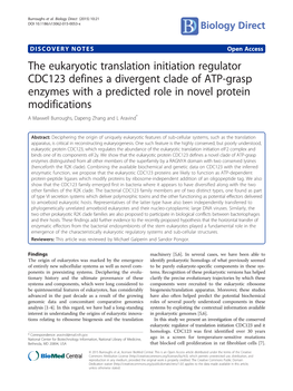 The Eukaryotic Translation Initiation Regulator CDC123 Defines A