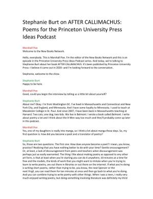 Stephanie Burt on AFTER CALLIMACHUS: Poems for the Princeton University Press Ideas Podcast
