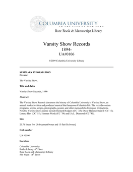 Varsity Show Records 1894- UA#0106