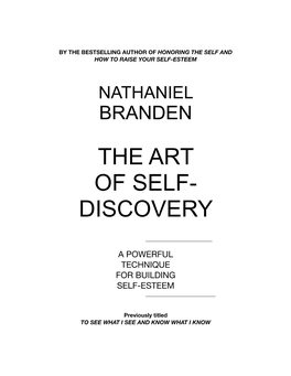 The Art of Self Discovery, by Nathaniel Branden