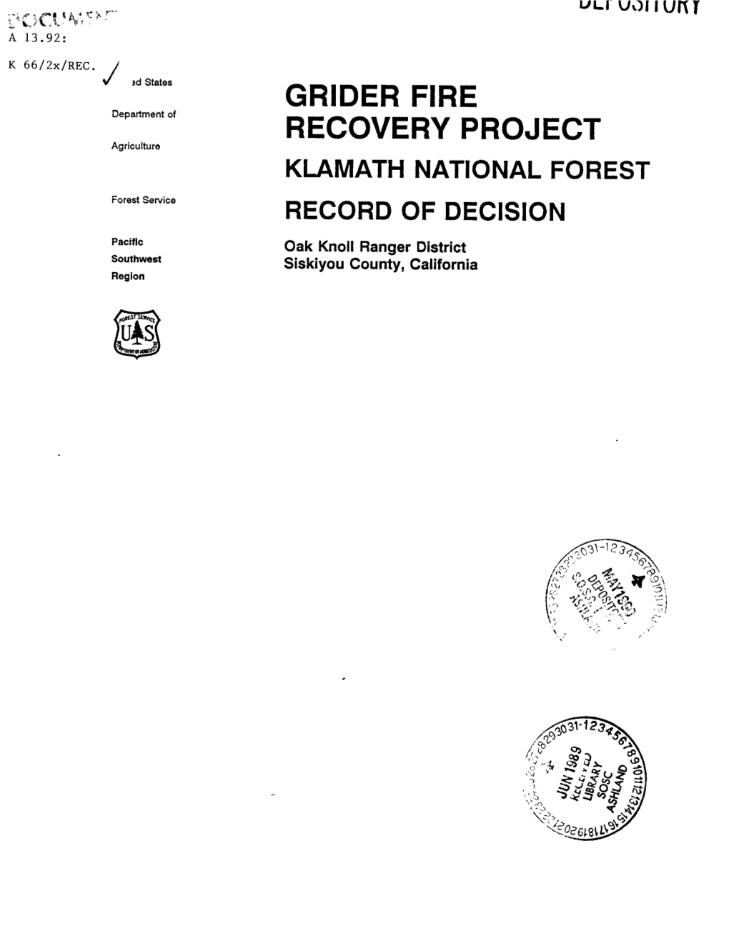 Depository Grider Fire Recovery Project