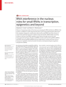 RNA Interference in the Nucleus: Roles for Small Rnas in Transcription, Epigenetics and Beyond