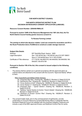 FAR NORTH DISTRICT COUNCIL FAR NORTH OPERATIVE DISTRICT PLAN DECISION on RESOURCE CONSENT APPLICATION (LANDUSE) Resource Consent