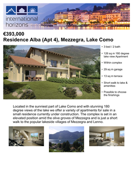 €393,000 Residence Alba (Apt 4), Mezzegra, Lake Como