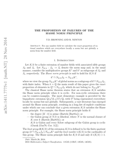 Arxiv:1411.7775V1 [Math.NT] 28 Nov 2014 Ompicpe O Xml,Tehsenr Rnil Od If: Holds Principle Norm Hasse the Example, for Principle