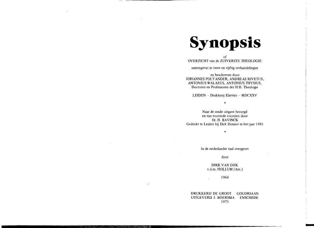 Synopsls of OVERZICHT Van De ZUIVERSTE THEOLOGIE