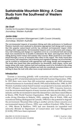 Sustainable Mountain Biking: a Case Study from the Southwest of Western Australia