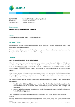 Euronext Amsterdam Notice