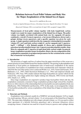 Relations Between Fecal Pellet Volume and Body Size for Major Zooplankters of the Inland Sea of Japan