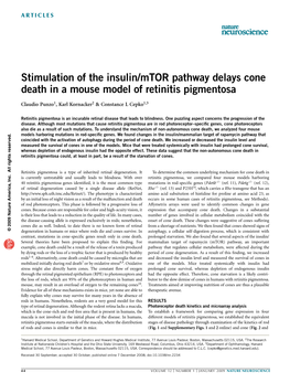 Stimulation of the Insulin/Mtor Pathway Delays Cone Death in a Mouse Model of Retinitis Pigmentosa