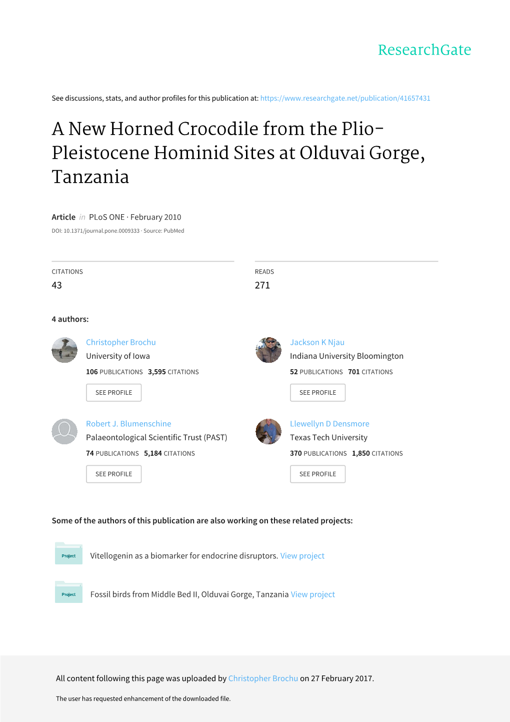 A New Horned Crocodile from the Plio- Pleistocene Hominid Sites at ...