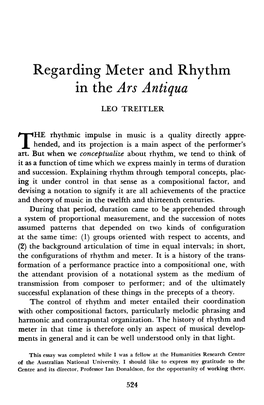 Regarding Meter and Rhythm in the "Ars Antiqua"