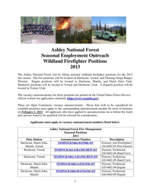 Ashley National Forest Seasonal Employment Outreach Wildland Firefighter Positions 2013