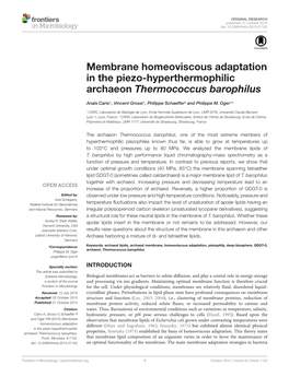 Membrane Homeoviscous Adaptation in the Piezo-Hyperthermophilic Archaeon Thermococcus Barophilus