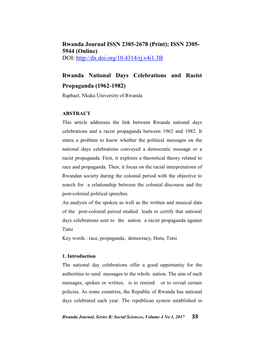 Rwanda Journal ISSN 2305-2678 (Print); ISSN 2305- 5944 (Online) DOI
