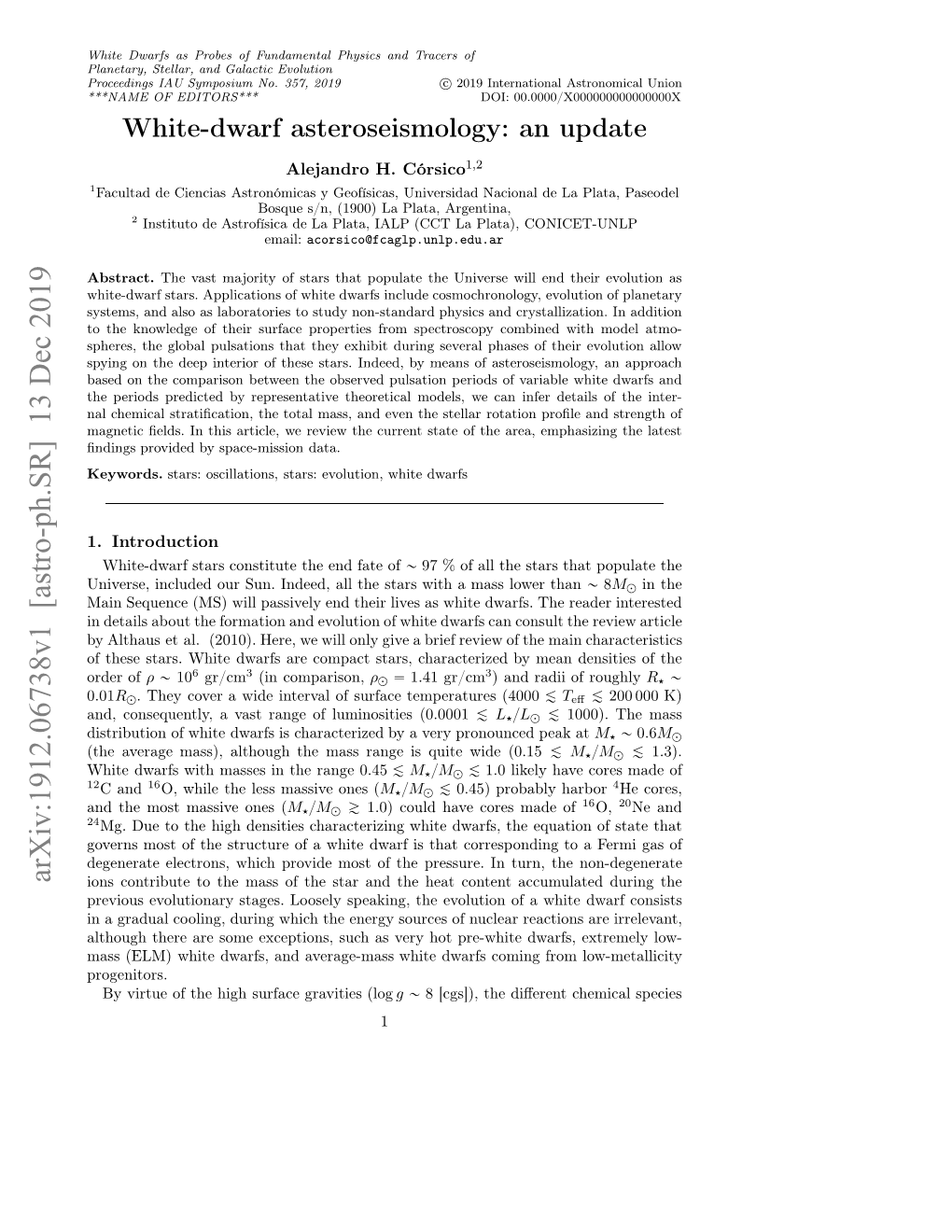 White-Dwarf Asteroseismology: an Update