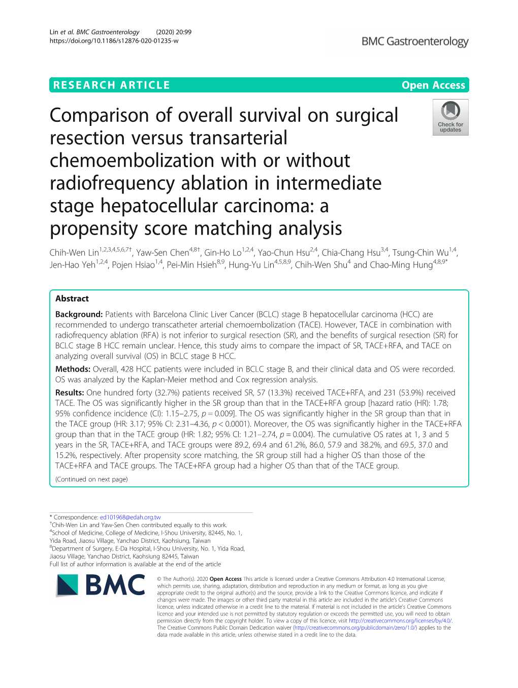 Comparison of Overall Survival on Surgical Resection Versus Transarterial Chemoembolization with Or Without Radiofrequency Ablat