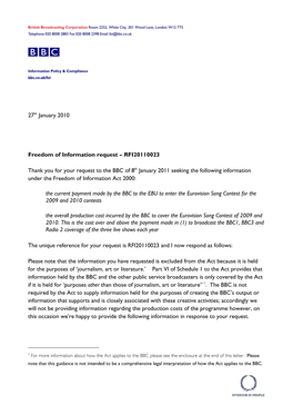 27Th January 2010 Freedom of Information Request