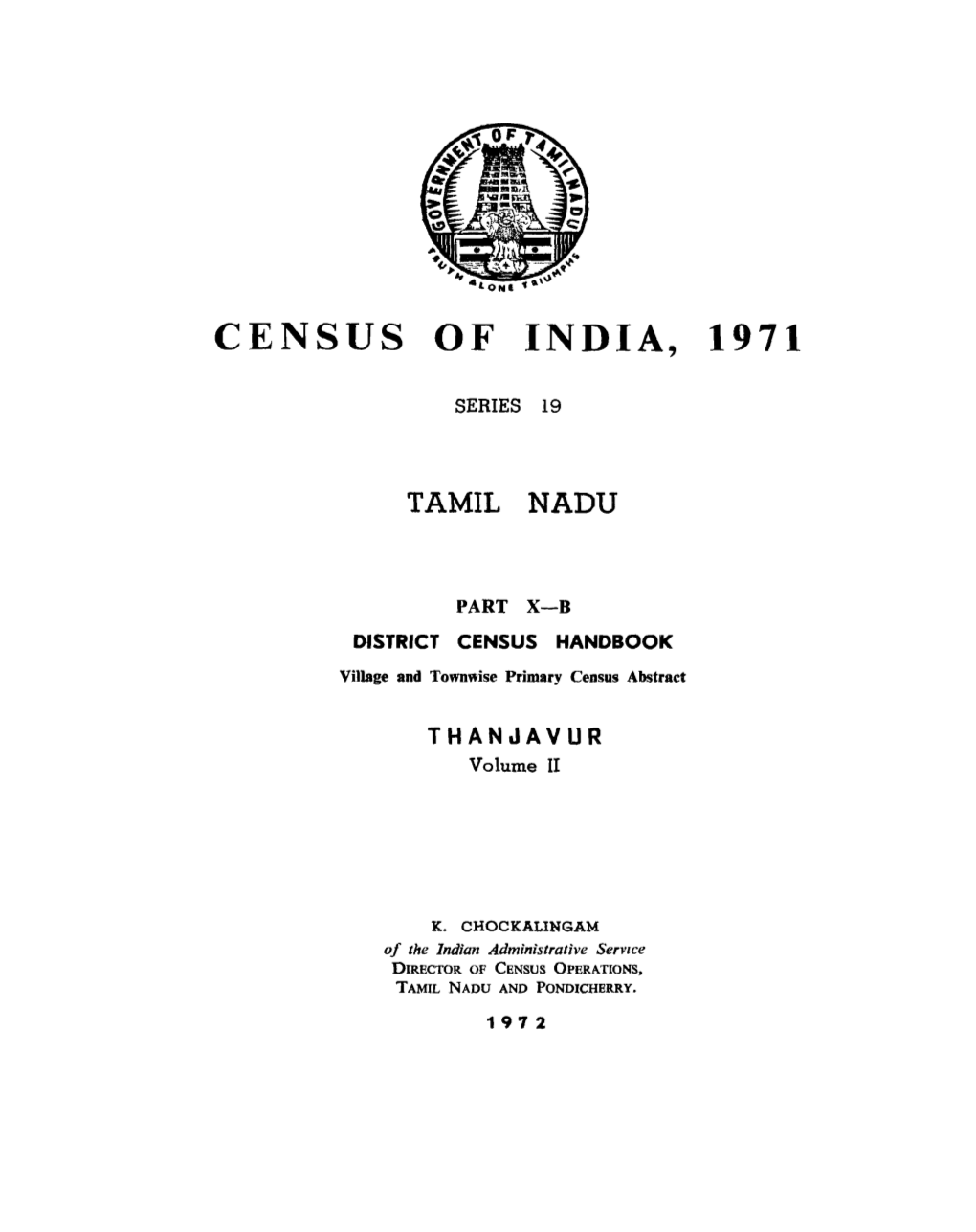 District Census Handbook, Thanjavur, Part X-B, Vol-II, Series-19