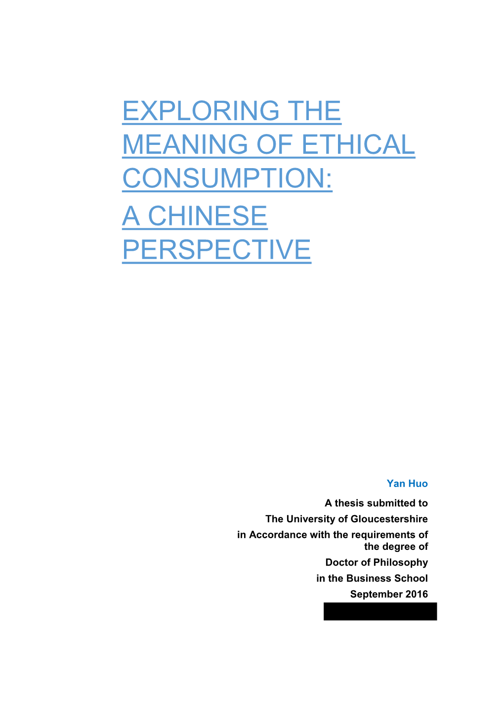 Exploring the Meaning of Ethical Consumption: a Chinese Perspective