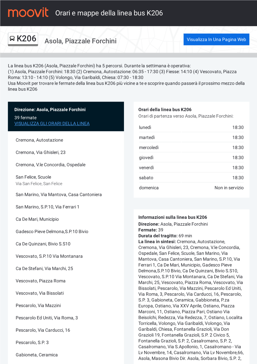Orari E Percorsi Della Linea Bus K206