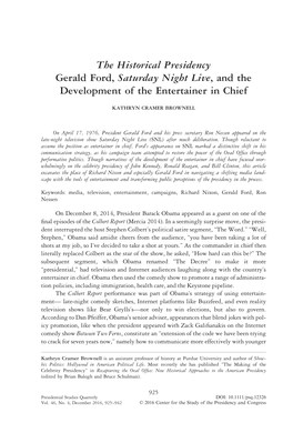 Gerald Ford, Saturday Night Live, and the Development of the Entertainer in Chief