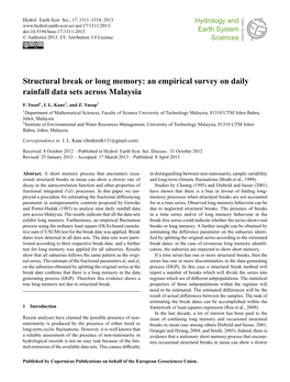 Structural Break Or Long Memory: an Empirical Survey on Daily Rainfall