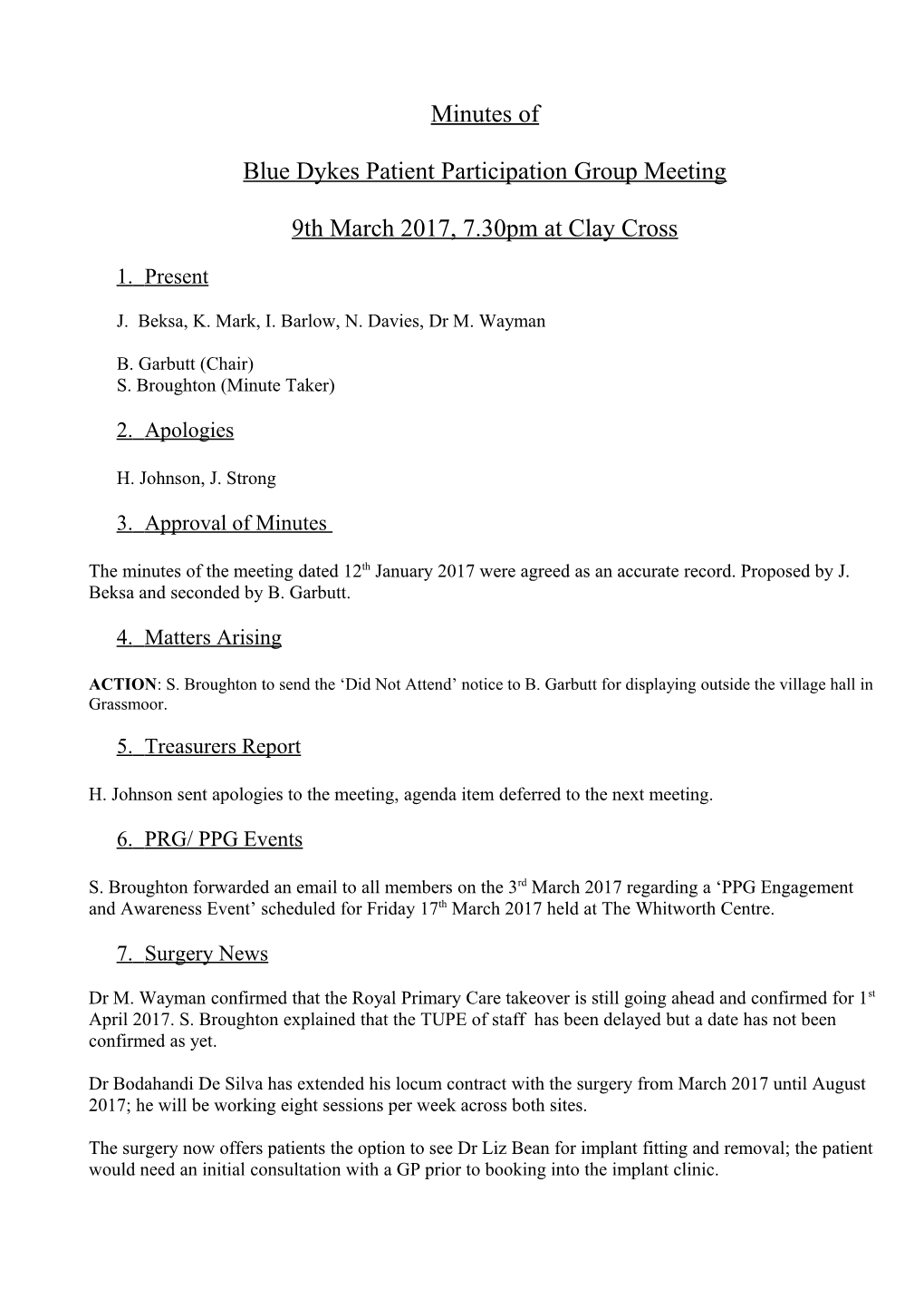 Blue Dykes Patient Participation Group Meeting