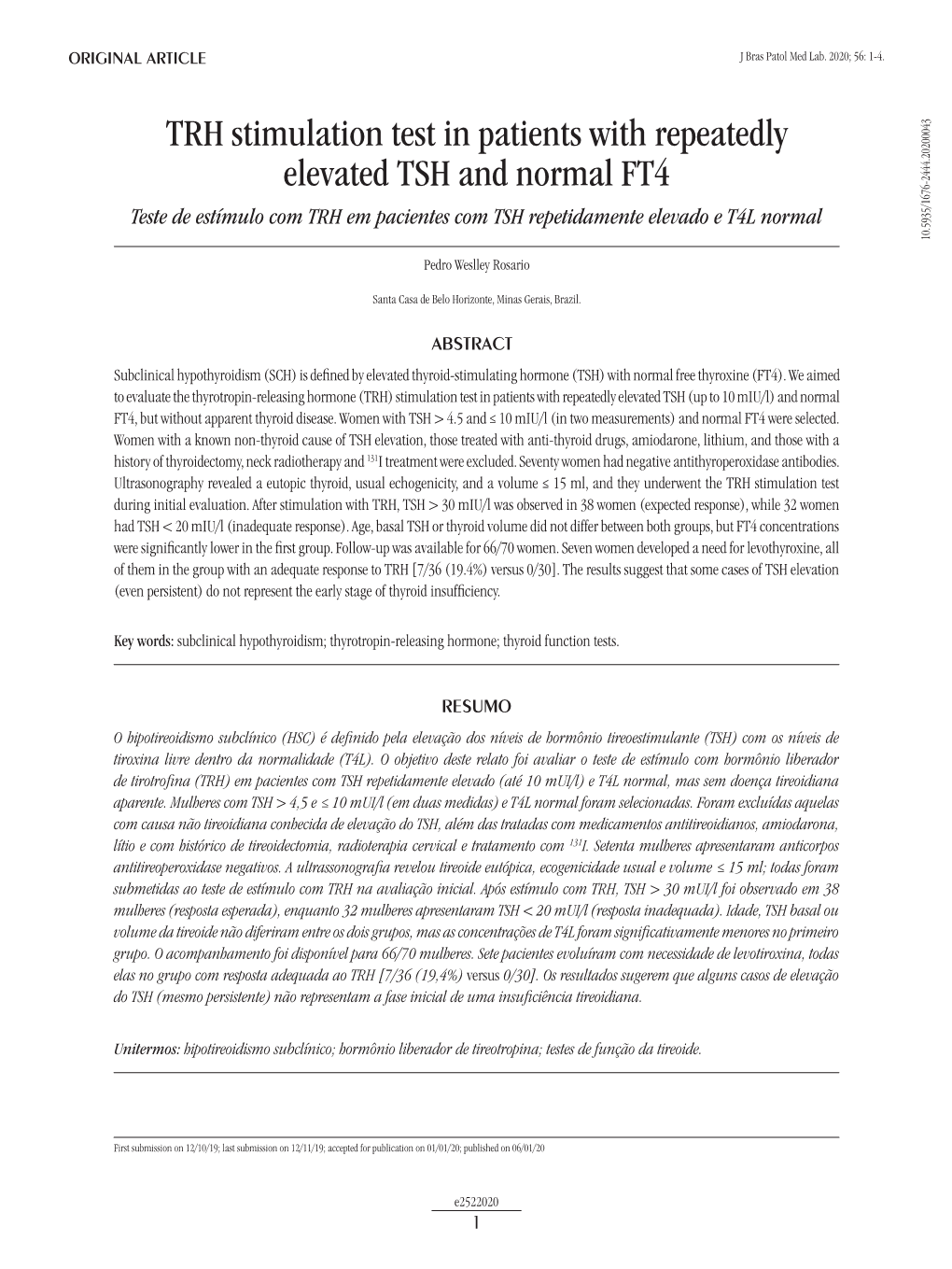 TRH Stimulation Test in Patients with Repeatedly Elevated TSH