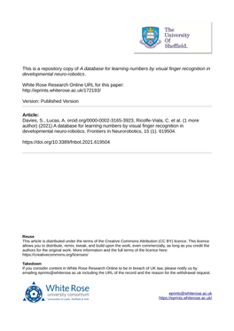 A Database for Learning Numbers by Visual Finger Recognition in Developmental Neuro-Robotics