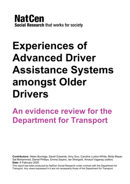 Experiences of Advanced Driver Assistance Systems Amongst Older Drivers