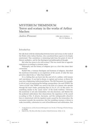 MYSTERIUM TREMENDUM Terror and Ecstasy in the Works of Arthur Machen