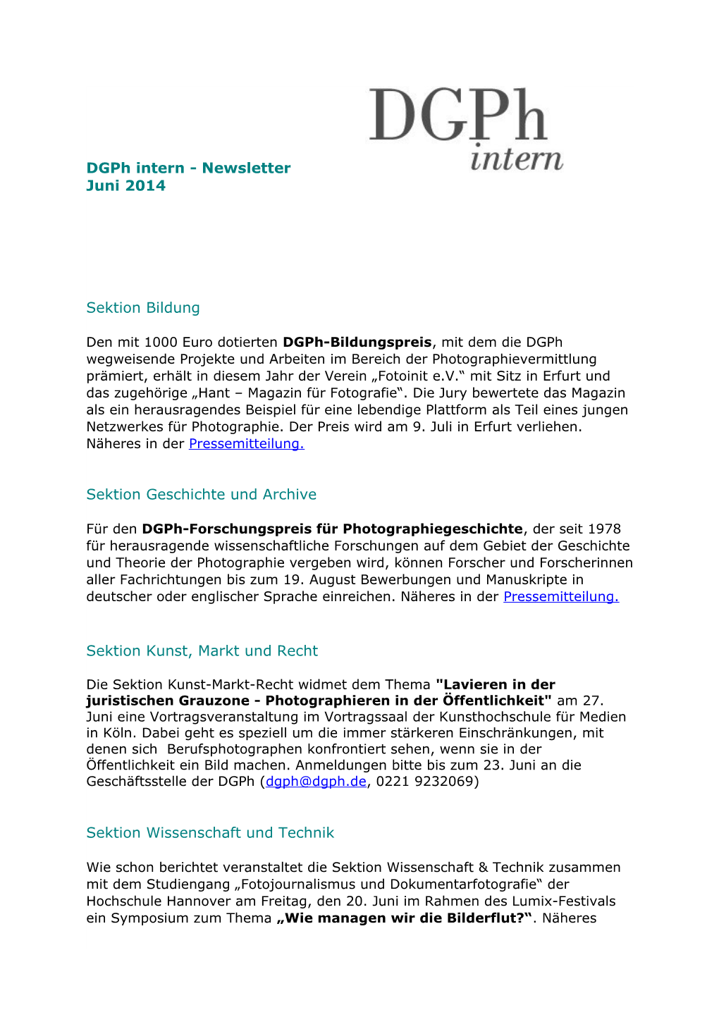 Dgph Intern - Newsletter Juni 2014