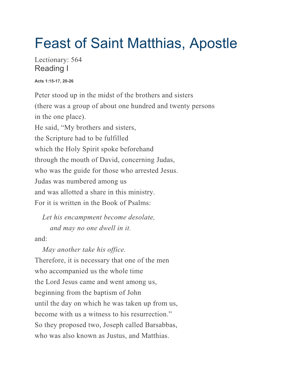 Feast of Saint Matthias, Apostle Lectionary: 564 Reading I