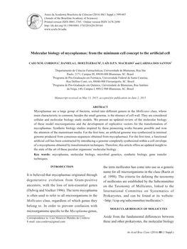 Molecular Biology of Mycoplasmas: from the Minimum Cell Concept to the Artiﬁ Cial Cell