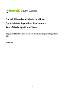 Draft Habitats Regulations Assessment – Test of Likely Significant Effects