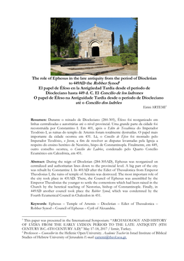 The Role of Ephesus in the Late Antiquity from the Period Of