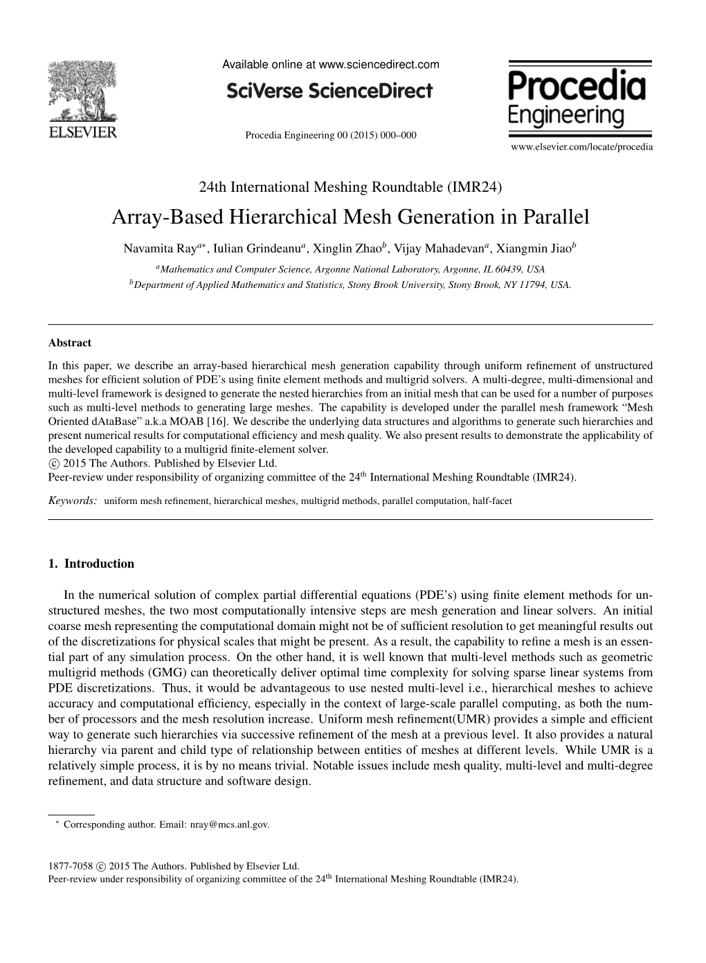 Array-Based Hierarchical Mesh Generation in Parallel
