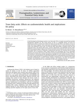 Trans Fatty Acids: Effects on Cardiometabolic Health and Implications for Policy