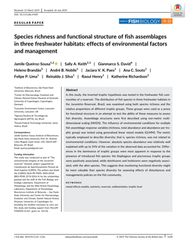 Species Richness and Functional Structure of Fish Assemblages in Three Freshwater Habitats: Effects of Environmental Factors and Management