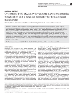 Cytochrome P450 2J2, a New Key Enzyme in Cyclophosphamide Bioactivation and a Potential Biomarker for Hematological Malignancies
