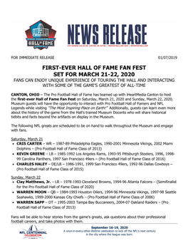First-Ever Hall of Fame Fan Fest Set for March 21-22, 2020